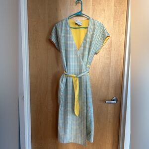 Vintage s Howard Hirsh reversible wrap dress - yellow and pastel plaid